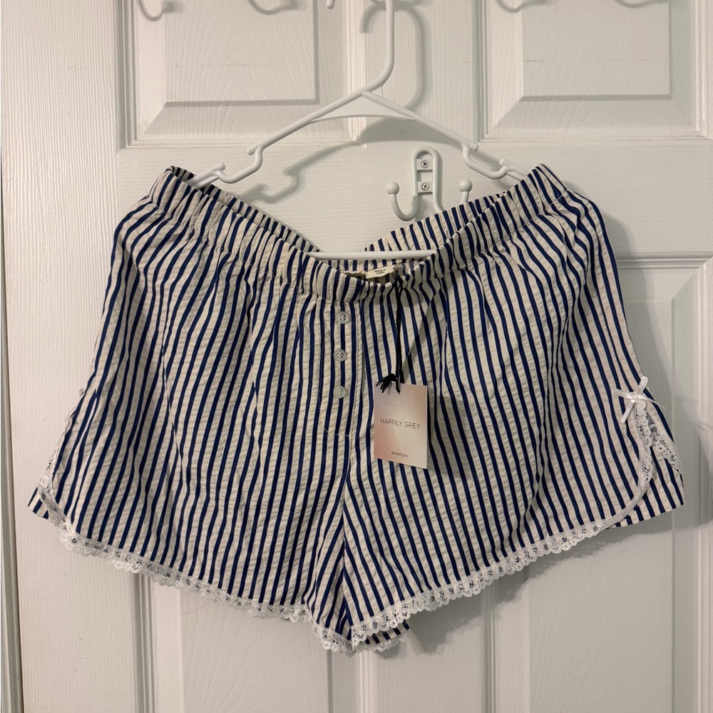 Brand New Happily Grey Blue Striped Women's Shorts